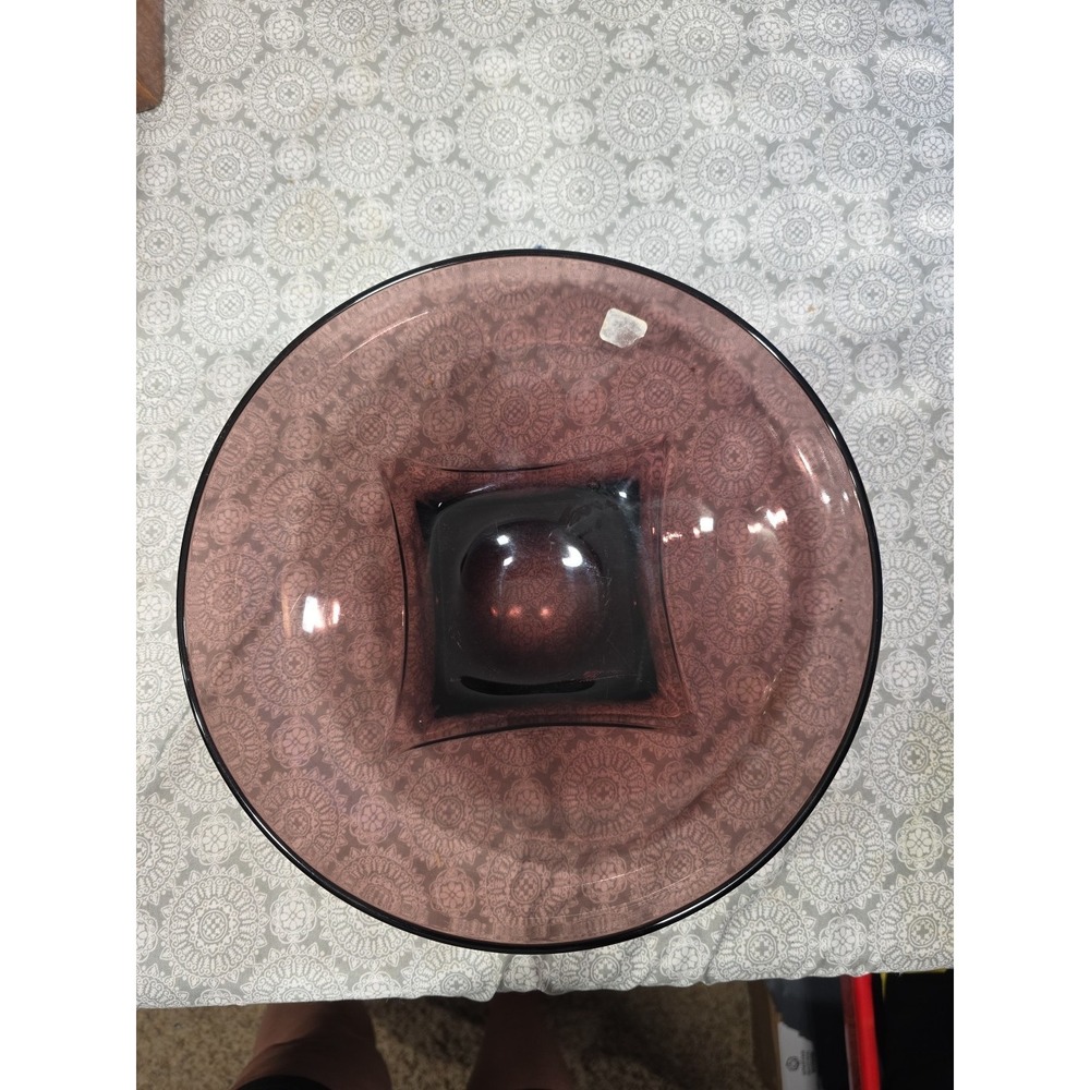 Amethyst Purple Glass Centerpiece Bowl Square Base‎ MCM Decor